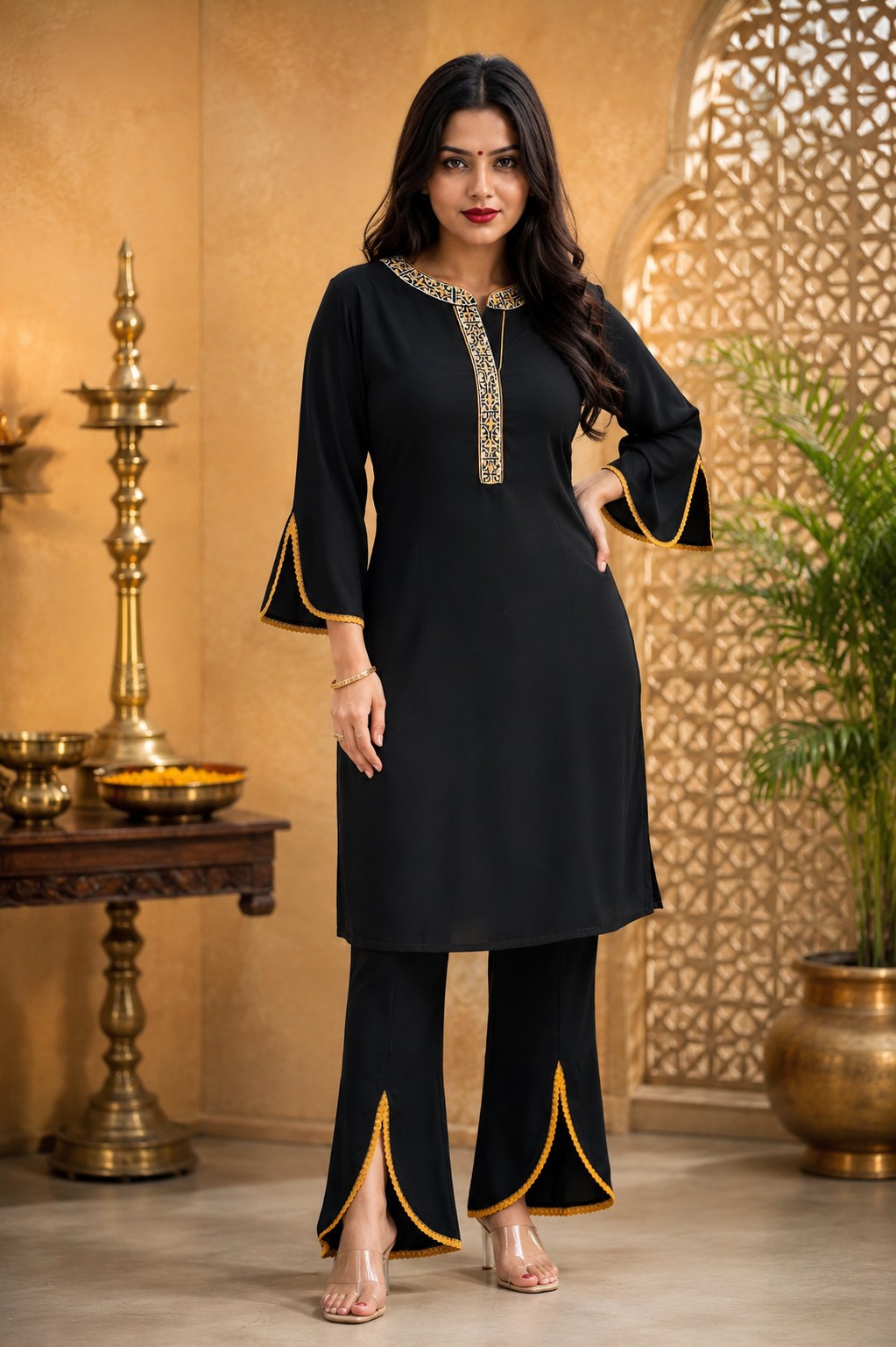 Black embroidered kurta set